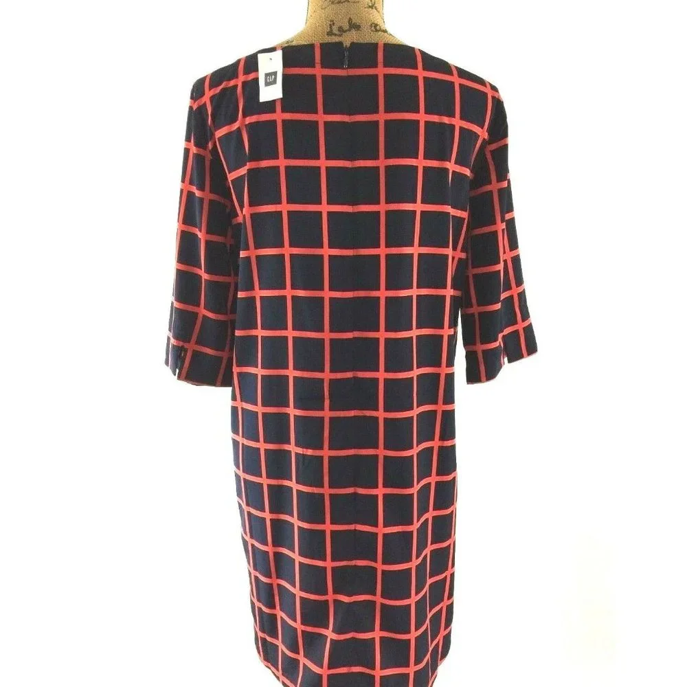 NEW Gap Dress Small red navy blue geometric stripe shift 3/4 sleeve Tunic NWT‎